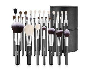 VEVOR Juego de 34 Brochas de Maquillaje Profesional a Base, Difuminar Sombras de Ojos, Corrector y Rubor, con Cerdas Suaves, Mango Ergonómico de Madera y Estuche de Viaje Incluido, Color Negro