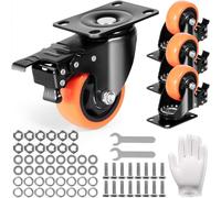 VEVOR Juego de 4 ruedas giratorias para muebles industriales, ruedas silenciosas de PVC de 76,2 mm con freno de bloqueo A/B, capacidad de carga de 113 kg por rueda para carros de banco de trabajo