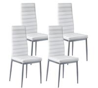 VEVOR Juego de 4 Sillas de Comedor de Estilo Moderno con Acentos, Tapizadas en Cuero, para Mesa de Comedor, Ahorra Espacio, con Cojines Gruesos y Patas de Metal, Color Blanco, 465 x 405 x 970 mm