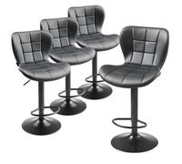 VEVOR Juego de 4 Taburetes de Bar Modernos de Piel Sintética, con Rotación de 360°, Respaldo y Reposapiés, Altura Ajustable, Carga de 149,7 kg, para Comedor, Color Negro, 470 x 535 x 890/1100 mm