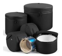 VEVOR Juego de 5 Bolsas de Tambores, Fundas Acolchadas para Toms de 12", 13" y 16", Bombo de 22", Caja de 14", con Correa de Hombro, de 600D Impermeable y Antichoque, para Tambores de Batería, Negro
