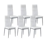 VEVOR Juego de 6 Sillas de Comedor Modernas con Acentos, Tapizadas en Cuero, para Mesa de Comedor, Ahorra Espacio, con Cojines Gruesos y Patas de Metal, Blanco, 465 x 405 x 970 mm, Carga 136 kg