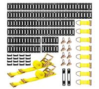 VEVOR Juego de 8 Rieles de Amarre E-Track, de 1,5/1,2/0,6/0,3 m, con 2 Correas de Trinquete, 8 Juntas Tóricas, 8 Correas de Amarre con Anilla en D, 2 Ranuras Individuales y 16 Tapas de Extremo