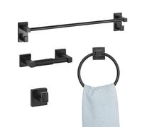 VEVOR Juego de Accesorios de Baño de Acero Inoxidable SUS201, con Toallero y Toallero Anillo Redondo, Gancho y Soporte para Papel Higiénico, para Baño, Montaje en Pared, Negro, 595 x 100 x 80 mm