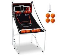 VEVOR Juego de Baloncesto Plegable Interior para 2 Jugadores, Deporte de Doble Tiro en Casa 4 Pelotas, 8 Modos de Juego, Marcador Electrónico LCD y Bomba de Inflado, para Niños y Adultos Blanco Negro