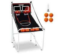 VEVOR Juego de Baloncesto Plegable Interior para 2 Jugadores, Deporte de Doble Tiro en Casa 4 Pelotas, 8 Modos de Juego, Marcador Electrónico LCD y Bomba de Inflado, para Niños y Adultos Blanco Negro