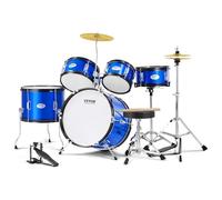 VEVOR Juego de batería infantil de 5 piezas para principiantes, incluye bombo tom, tambor de pie, platillo de trono ajustable, pedal Hi-Hat y dos pares de baquetas para niños, color azul