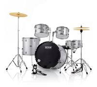 VEVOR Juego de Batería para Adulto de Cinco Piezas, Juego Completo de Batería para Adulto Principiantes con Bajo, Toms, Caja, Bombo, Trono Ajustable, Pedal de Charles y Dos Pares de Baquetas, Plata