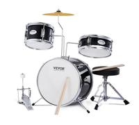 VEVOR Juego de Batería para Niños, 3 piezas, Juego de Batería para Principiante con Pedal de Platillo de Trono Ajustable dos Pares de Baquetas, Tom, Caja, Bombo, Kit de Batería de Iniciación, Negro