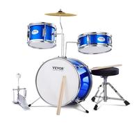 VEVOR Juego de Batería para Niños, 3 piezas, Juego de Batería para Principiante con Pedal de Platillo de Trono Ajustable dos Pares de Baquetas, Tom, Caja, Bombo, Kit de Batería de Iniciación, Azul
