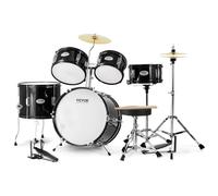 VEVOR Juego de Batería para Niños de Cinco Piezas, Juego Completo de Batería para Niños Principiantes con Bajo, Toms, Caja, Bombo, Trono Ajustable, Pedal de Charles y Dos Pares de Baquetas, Negro