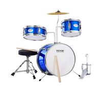 VEVOR Juego de batería para niños, juego de batería de 3 piezas para principiantes con trono ajustable, dos pares de baquetas, platillo, pedal, bajo Tom Snare, kit de batería para niños, azul