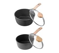 VEVOR Juego de Cacerolas Antiadherentes con Tapa de Vidrio, 1,42 L + 2,37 L, para Sopa con Asa Extraíble, de Aleación de Aluminio, para Leche y Verduras, Fácil de Limpiar, Color Negro, 2 uds