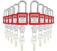 VEVOR Juego de Cerraduras de Bloqueo y Etiquetado, 10 Candados de Seguridad Rojos, 2 Llaves por Cerradura, Cerraduras de Bloqueo Compatibles, Kits de Etiquetas de Bloqueo Eléctrico 42 x 20 x 88 mm