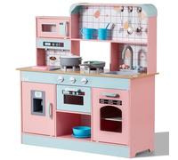 VEVOR Juego de Cocina para niños, Juego de Cocina de Juguete de Madera con Luces y Sonidos, Cocina para niños pequeños con máquina de Hielo, Horno, Fregadero, microondas, Nevera y Utensilios y