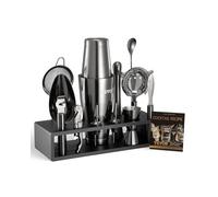 VEVOR Juego de Coctelera, 13 Piezas de Acero Inoxidable con Soporte de Bambú, Cuchara Mezcladora, Machacador, Medidor, Colador, Vertedor de Licor, Cucharón para Hielo, Rallador de Limón, Negro