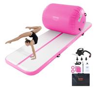 VEVOR Juego de colchoneta y Rodillo de Gimnasia Inflable, Pista de acrobacia con Bomba eléctrica, Entrenador de flexión de Espalda, Equipo de Gimnasia para Uso en el hogar/Gimnasio/Yoga, Rosa