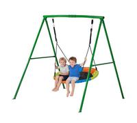 VEVOR Juego de Columpio Infantil Exterior, 184 x 180 x 181 cm, Juego de Columpio de Jardín para Niños, Capacidad de Carga 199,6 kg, con Asiento Nido Estacas, Marco de Acero, para Terraza Patio, Verde