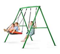VEVOR Juego de Columpio Infantil Exterior, 312 x 200 x 220 cm, Capacidad de Carga hasta 318 kg, Juego de Columpio de Jardín para Niños, con 3 Asientos, Marco de Acero, para Patio Terraza, Verde Blanco