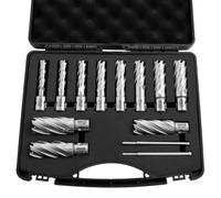 VEVOR Juego de Cortadores Anulares 13 Piezas, Juego de Brocas M2AL HSS de Vástago Weldon, Profundidad de Corte 50,8mm, Diámetro 11,11-26,98mm con 2 Pasadores Guía, 11 Cortadores para Taladro Magnético