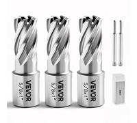 VEVOR Juego de Cortadores Anulares 5 Piezas, Juego de Brocas M2AL HSS de Vástago Weldon Profundidad de Corte 25,4mm Diámetro 15,87mm con 2 Pasadores Guía, 3 Cortadores, Estuches para Taladro Magnético