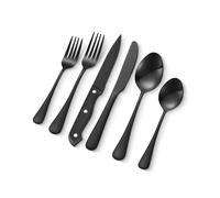 VEVOR Juego de Cubiertos Negros de 48 Piezas con Cuchillos para Carne, Acero Inoxidable de Grado Alimenticio para 8 Personas, con Acabado de Espejo, Vajilla Apta para Lavavajillas para la Cocina