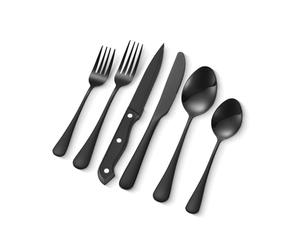 VEVOR Juego de Cubiertos Negros de 48 Piezas con Cuchillos para Carne, Acero Inoxidable de Grado Alimenticio para 8 Personas, con Acabado de Espejo, Vajilla Apta para Lavavajillas para la Cocina