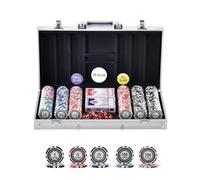 VEVOR Juego de Fichas de Poker de Plástico Juego de Poker 300 PCS Juego Completo de Poker con Estuche de Aluminio, Cartas, Botones y Dados, 7-8 Jugadores para Texas Hold'em, Blackjack, Juegos de Azar