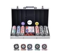 VEVOR Juego de Fichas de Poker de Plástico Juego de Poker 300 PCS Juego Completo de Poker con Estuche de Aluminio, Cartas, Botones y Dados, 7-8 Jugadores para Texas Hold'em, Blackjack, Juegos de Azar