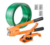 VEVOR Juego de Flejado Manual con Fleje de PET de 304,8 m y 300 Precintos Metálicos, Herramienta de Flejado para Embalaje, Kit Completo para Almacén, Mercado, Garaje, Envío, Mudanza, Hogar, Naranja