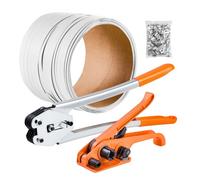VEVOR Juego de Flejado Manual con Fleje de PP de 100 m y 100 Precintos Metálicos, Herramienta de Flejado para Embalaje, Kit Completo para Almacén, Mercado, Garaje, Envío, Mudanza, Hogar, Naranja