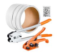 VEVOR Juego de Flejado Manual con Fleje de PP de 100 m y 100 Precintos Metálicos, Herramienta de Flejado para Embalaje, Kit Completo para Almacén, Mercado, Garaje, Envío, Mudanza, Hogar, Naranja