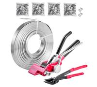 VEVOR Juego de Flejes Manuales Banda Acero 19 mm x 122 m, Kit de Herramientas de Flejado con Tensor, Cortador, 400 Sellos Metálicos para Logística Embalaje de Palés Empaquetado Transporte Carga Pesada