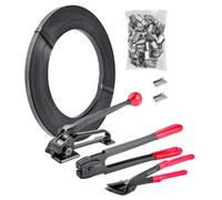 VEVOR Juego de Flejes Manuales Banda Acero 19 mm x 183 m, Kit de Herramientas de Flejado con Tensor, Selladora, Cortador, 300 Hebillas Metálicas, para Transporte Carga Pesada Logística Empaquetado