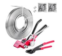 VEVOR Juego de Flejes Manuales Banda Acero 19 mm x 60 m, Kit de Herramientas de Flejado con 200 Sellos de Acero, Tensor, Cortador, para Embalaje de Palés Empaquetado Carga Pesada Logística Transporte