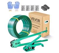 VEVOR Juego de Flejes Manuales Banda PET 15,9 mm x 457 m, Kit de Herramientas de Flejado con Tensor, Selladora, Guante, 450 Sellos de Metal, 150 Esquinas Protectoras, para Transporte Empaquetado Carga