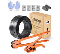 VEVOR Juego de Flejes Manuales Banda PET 15,9 mm x 610 m, Kit de Herramientas de Flejado con Tensor, Selladora, Guante, 600 Hebillas Metálicas, 200 Esquinas Protectoras, para Empaquetado Transporte