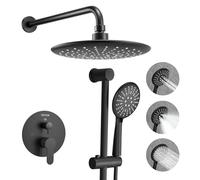 VEVOR Juego de Grifo de Ducha de Lluvia, con Cabezal de Ducha Redondo de 23 cm y Rociador de Mano, Grifería de Baño de Pared con Válvula de Latón y Kit de Embellecedor, 6,7 L/min, Negro Mate
