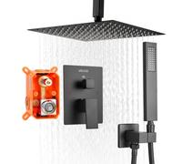 VEVOR Juego de Grifo de Techo 25,4 cm con Cabezal de Ducha Cuadrado Negro Mate
