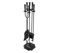 VEVOR Juego de Herramientas para Chimenea, Juego de 5 Piezas y Soporte con Púas, Pinzas, Pala de , Cepillo, Palo de , Accesorios de Hierro para Chimenea para Fogatas Interiores/Exteriores, Negro