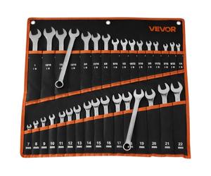 VEVOR Juego de Llaves Combinadas 32 Unidades, Llave de Estrella de 12 Puntas, Métrica y SAE, con Bolsa de Almacenamiento, Acero al Carbono, para Talleres Reparaciones de Automóvil Bricolaje Hogar