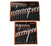 VEVOR Juego de Llaves Combinadas 44 Unidades, Llave de Estrella de 12 Puntas, Métrica de 6-32 mm y SAE de 1/4 '' a 1-1/4 '', con Bolsa de Almacenamiento, para Bricolaje Hogar Reparaciones de Automóvil