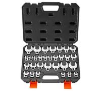 VEVOR Juego de Llaves de Pata de Gallo 30 Piezas Medidas de SAE y Métricas, Llaves de Pata de Cuervo de Extremo Abierto, Acero Cr-Mo, con Caja de Herramientas, para Mantenimiento Reparación Vehículos
