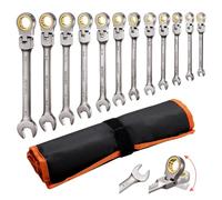 VEVOR Juego de Llaves de Trinquete 12 Piezas, Llaves Combinadas con Carraca, Cabezas Flexibles, SAE de 1/4 ''-7/8 '', Bolsa de Almacenamiento, para Bricolaje Hogar Reparaciones de Automóvil, Plateado