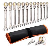 VEVOR Juego de Llaves de Trinquete 12 Unidades, Llaves Combinadas con Carraca, Métricas de 8-19 mm, Cabezas Flexibles, con Bolsa de Almacenamiento, para Bricolaje Doméstico Reparaciones de Automóvil