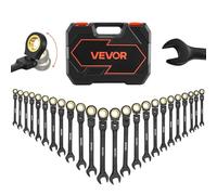 VEVOR Juego de Llaves de Trinquete 24 Unidades, Llaves Combinadas con Carraca, Cabezas Flexibles, Métrica y SAE, con Estuche de Almacenamiento, para Bricolaje Hogar Reparaciones de Automóvil, Negro