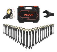 VEVOR Juego de Llaves de Trinquete 24 Unidades, Llaves Combinadas con Carraca, Cabezas Flexibles, Métrica y SAE, con Estuche de Almacenamiento, para Bricolaje Hogar Reparaciones de Automóvil, Negro