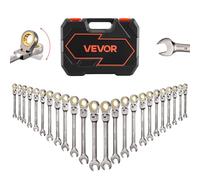 VEVOR Juego de Llaves de Trinquete 24 Unidades, Llaves Combinadas con Carraca, Cabezas Flexibles, Métrica y SAE, con Estuche de Almacenamiento, para Reparación de Automóvil Bricolaje Hogar, Niquelado