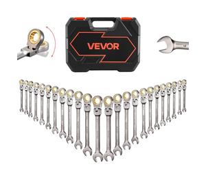 VEVOR Juego de Llaves de Trinquete 24 Unidades, Llaves Combinadas con Carraca, Cabezas Flexibles, Métrica y SAE, con Estuche de Almacenamiento, para Reparación de Automóvil Bricolaje Hogar, Niquelado