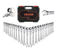 VEVOR Juego de Llaves de Trinquete 24 Unidades, Llaves Combinadas con Carraca, Cabezas Flexibles, SAE y Métrica, con Estuche de Almacenamiento, para Bricolaje Hogar Reparaciones de Automóvil, Plateado